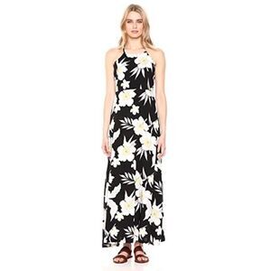 28 PALMS Floral Black White Yellow Halter Look Maxi Dress